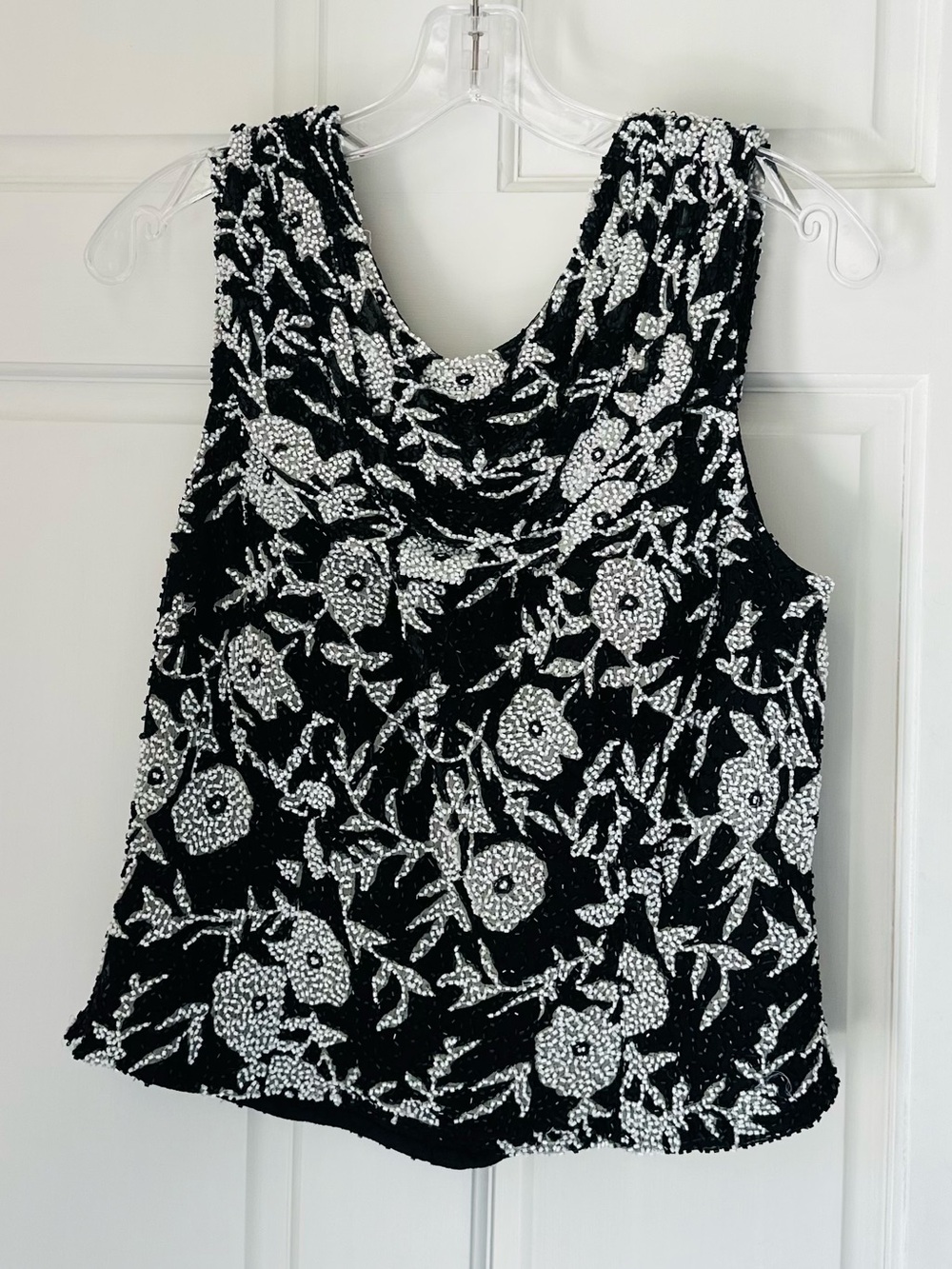 Cache Black & White Beaded Floral Camisole